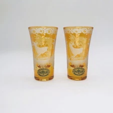 2 NEW Bohemian Mirror Amber Cut To Clear Crystal Cordial Shot Glasses SHIPS FREE