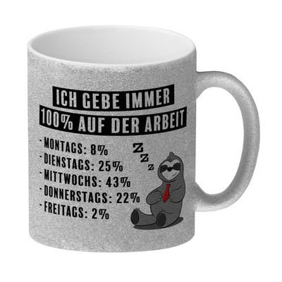 Ich gebe immer 100% auf der Arbeit Glitzer-Kaffeebecher mit schnarchendem