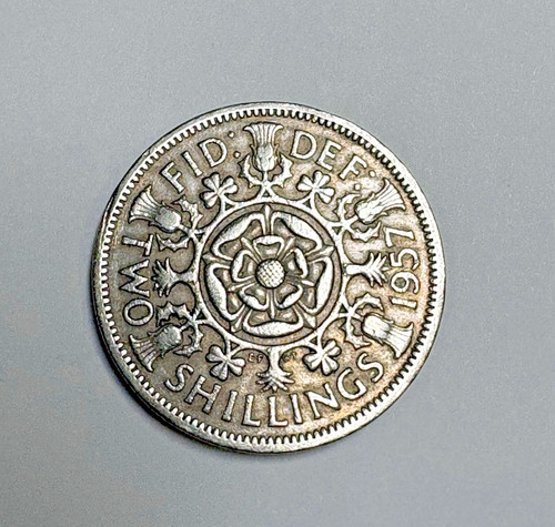 1957 Great Britain Two Shilling Elizabeth II UK Florin Coin KM #906