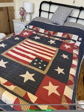 Vintage Patchwork Single Quilt Bedspread Throw Cover USA Stars & Stripes 2 Avail