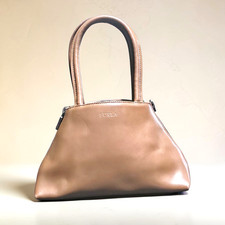 Furla Italy Brown Leather Mini Satchel Top Handle Bag Structured Zip Handbag