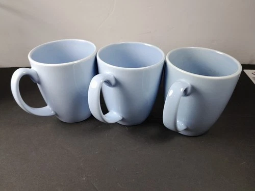 Vintage Corelle Stoneware Light Blue Coffee Mugs/Cups Set Of 3 Tea Lightweight