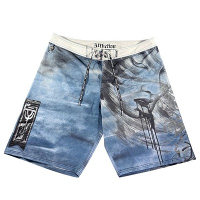 Affliction Board Shorts Size Men s 42 Blue Samurai Skull Graphic Trunks Y2K