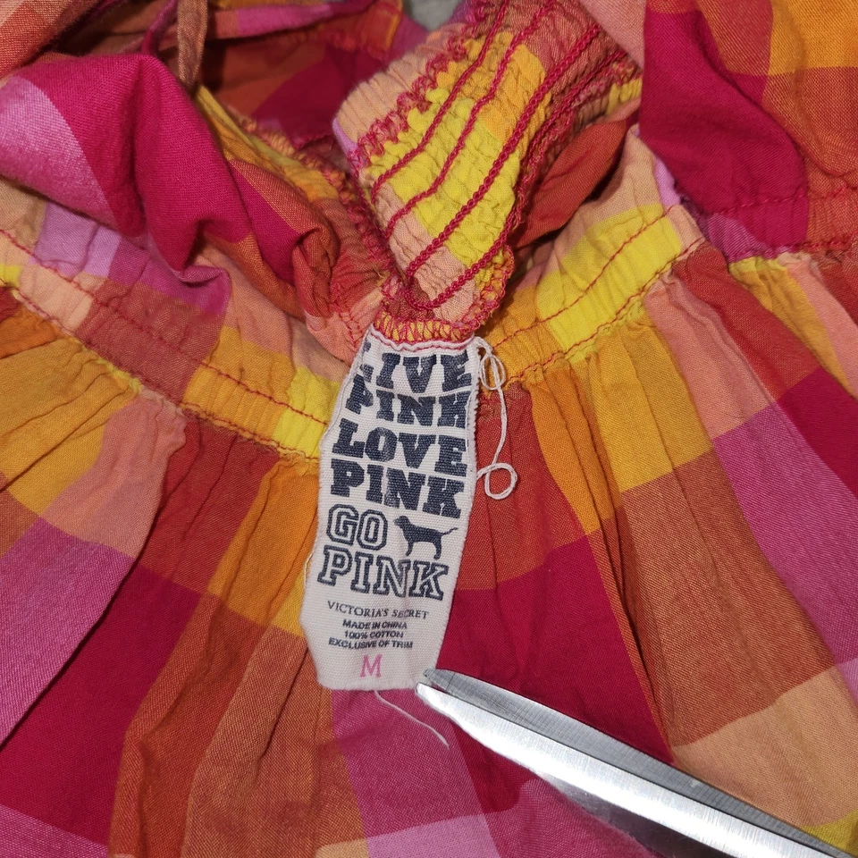 [M] Vestido Vintage Victoria's Secret ROSA Babydoll Sin Mangas Chemise Algodón Cuadros Y2K Foto 4 de 4