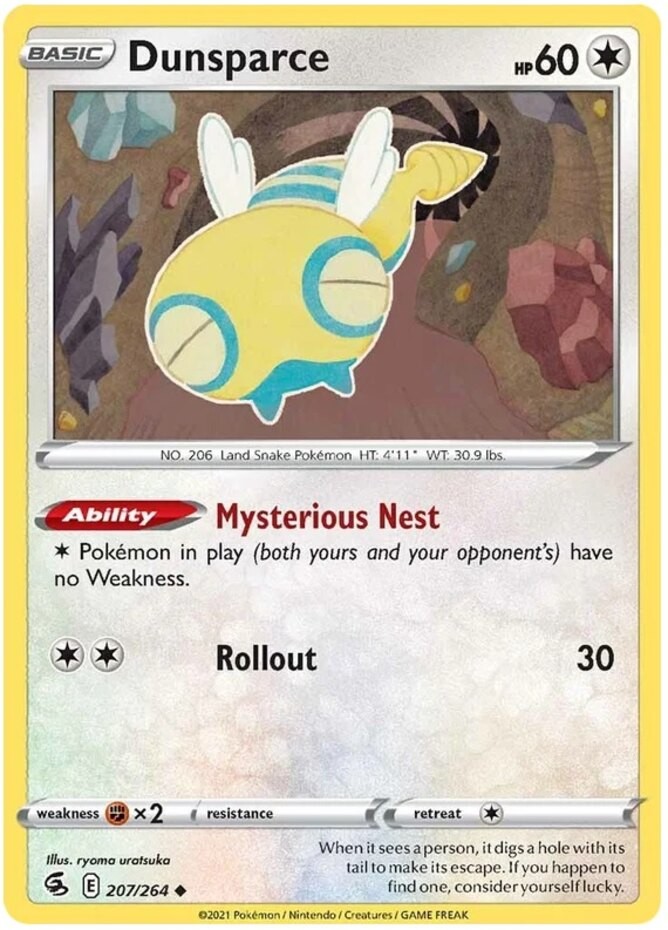 Dunsparce - 207/264 - Uncommon (Lp) Fusion Strike - Colorless Pokémon