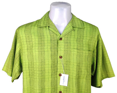 Tommy Bahama Herren 100% Seide Grün S/S LUXUS ABENDHEMD - S - 44'' - UVP 109£