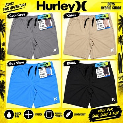 Hurley Boys Hybrid Shorts 4-Way Stretch Pull On Elastic Waist Reflective Logo