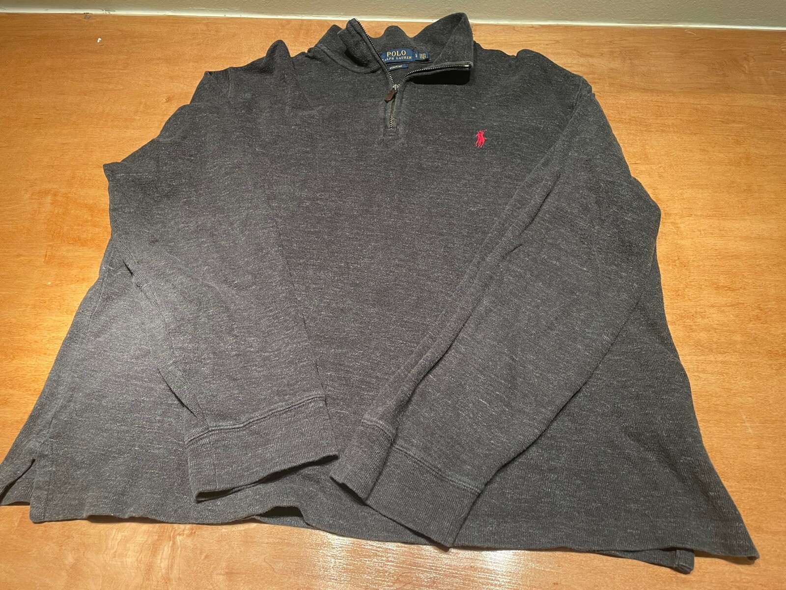 Maglione polo Ralph Lauren da uomo grande grigio quarto cerniera estate costola pony