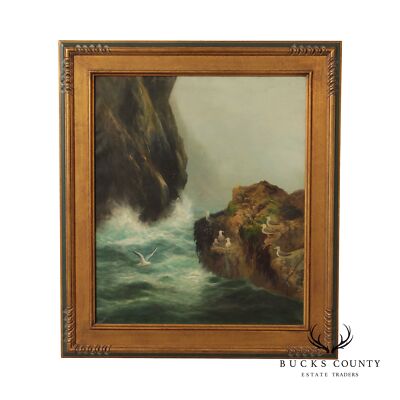 Antique 19th C. Scottish Rocky Shoreline Seascape Painting by Peter Graham