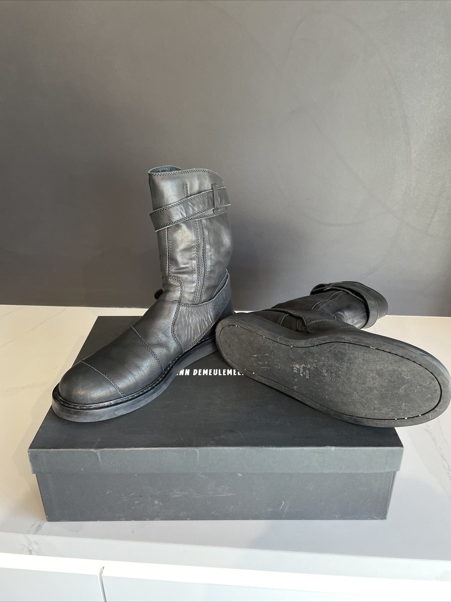 新品 10SS ANN DEMEULEMEESTER VERNICE NERO Ann Demeulemeester Mens Creeper Motorcycle Boots Vitello