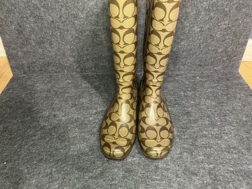 Coach Pixy Monogram Y2K Rubber Rain Waterproof Tall Boots Womens Sz 6 - Picture 5 of 9