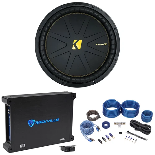 Kicker 50CWCS154 CompC 15" SVC Car Subwoofer+Mono Amplifier+Amp Kit CWCS154