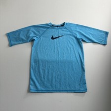 Nike Swim Shirt Boys XL Blue Short Sleeve Rash Guard Activewear Dri Fit UPF40