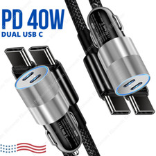 2X Dual Type C Fast 40W Car Charge Adapter PD USB C To C Cord For iPhone15 16 17