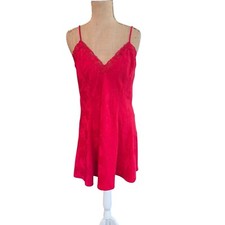 Victoria's Secret Vintage Red Jacquard Lace Trim Chemise Nightgown Medium
