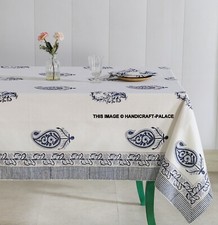Nappe En Coton Imprimé Floral Bleue Et Blanche Avec Ensemble De Serviettes
