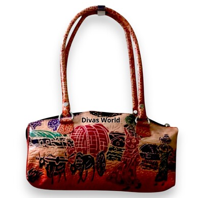 Handgefertigte Ethno Leder Schultertasche Vintage Dorf Kunstwerk Tasche für Damen