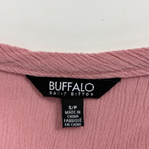 Camisa Buffalo David Bitton Para Mujer Pequeña Manga Corta Campesina Cuello en V Rosa Informal - Imagen 10 de 12
