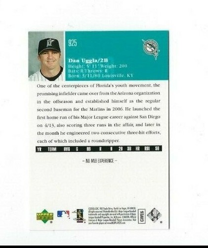 2006 UPPER DECK GOLD ROOKIE FOIL DAN UGGLA #925 CARTA DA BASEBALL NRMT UD RC - Foto 2 di 2