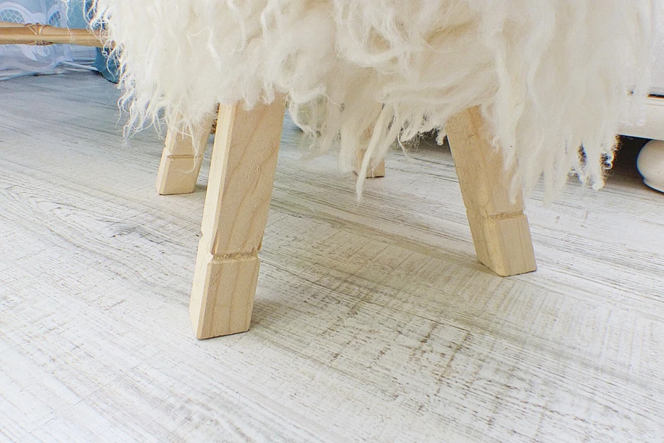 White Fur Ottoman Real Sheepskin Pouf Nursery Room Natural Sheepskin Seat Cover - Image 2 of 4