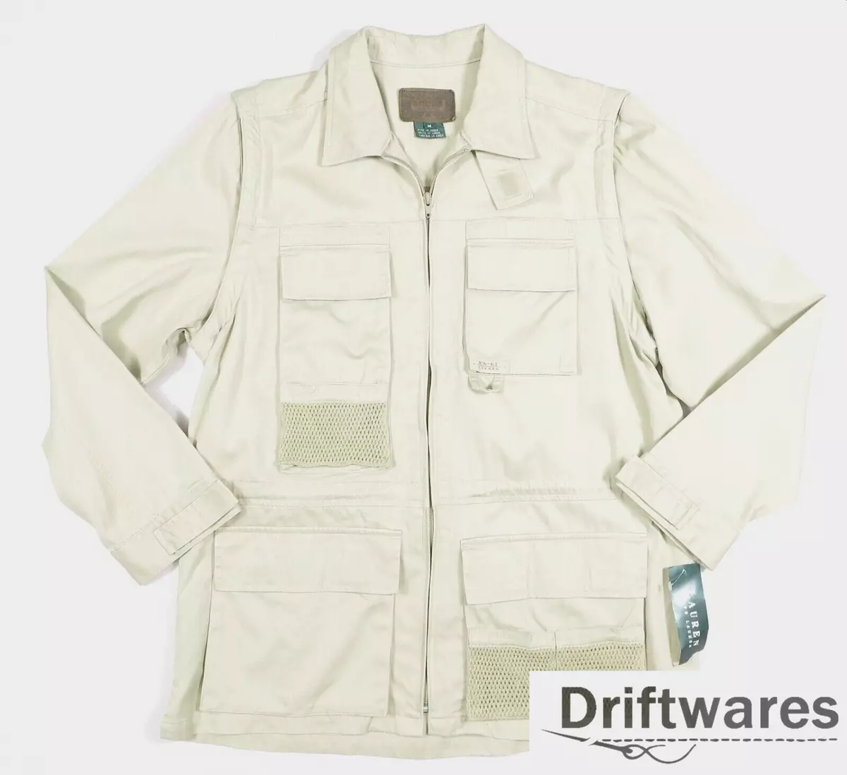 RALPH LAUREN Womens Medium Khaki Utility SAFARI JACKET Zip Off Sleeve VTG NEW