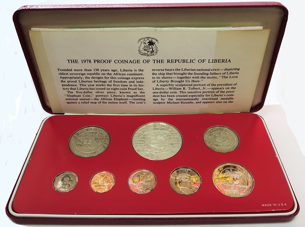 外国銀貨　プルーフ貨幣セット　リベリア　1978年 1978 SILVER LIBERIA COINAGE 8 COIN PROOF SET ORIGINAL