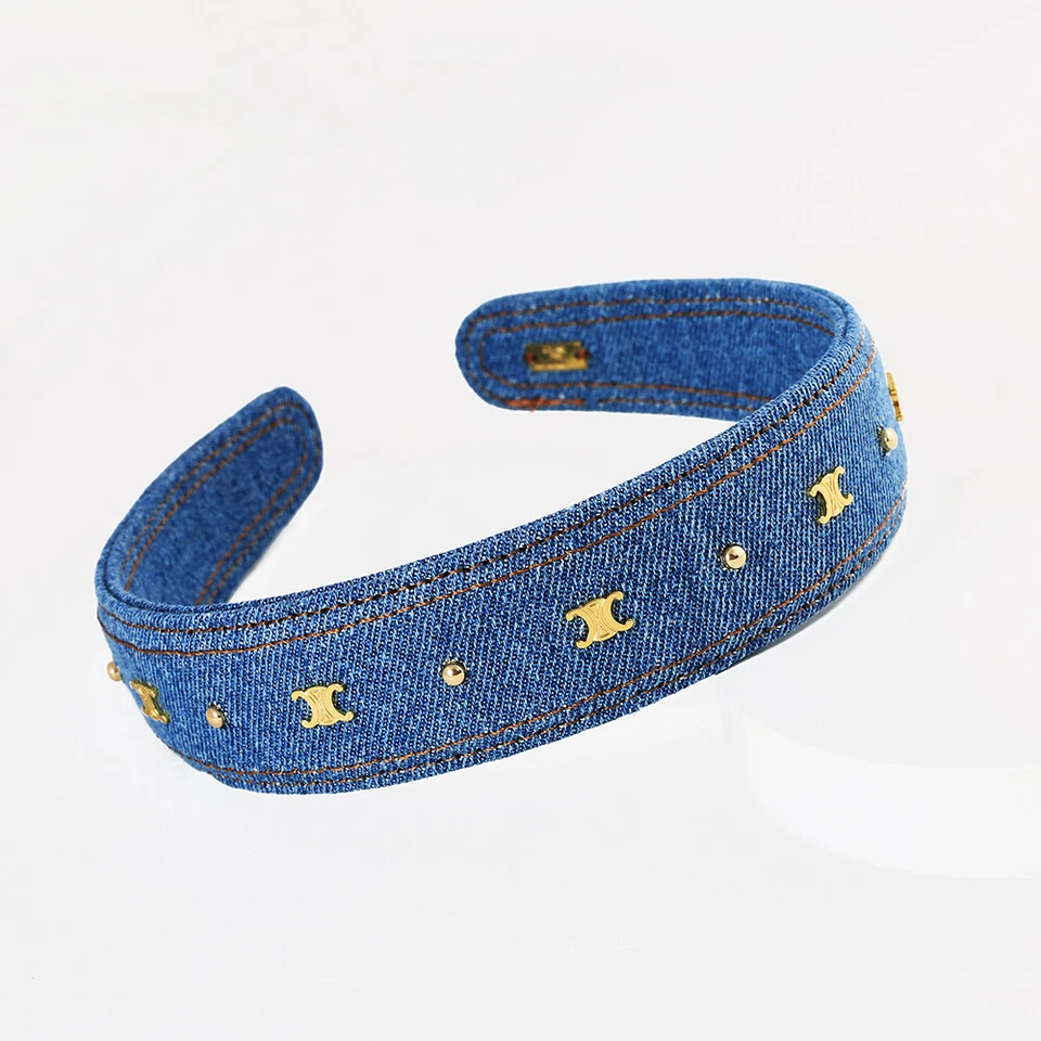 Синий джинсовой ткани золотой значок эластичный волос галстук женщин заколка заколка для волос тиара - Изображение 2 из 4