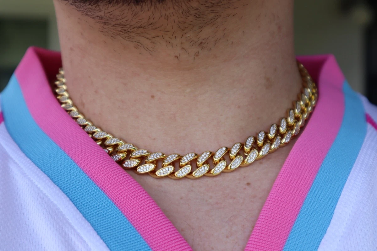18 Inch 18k Gold Miami Cuban Link Diamond Choker Chain Necklace Solid