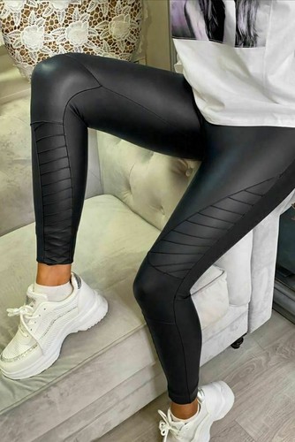 Womens Ladies Wet Look PU Faux Leather High Waist Leggings Stretchy Biker Pants - Picture 5 of 6