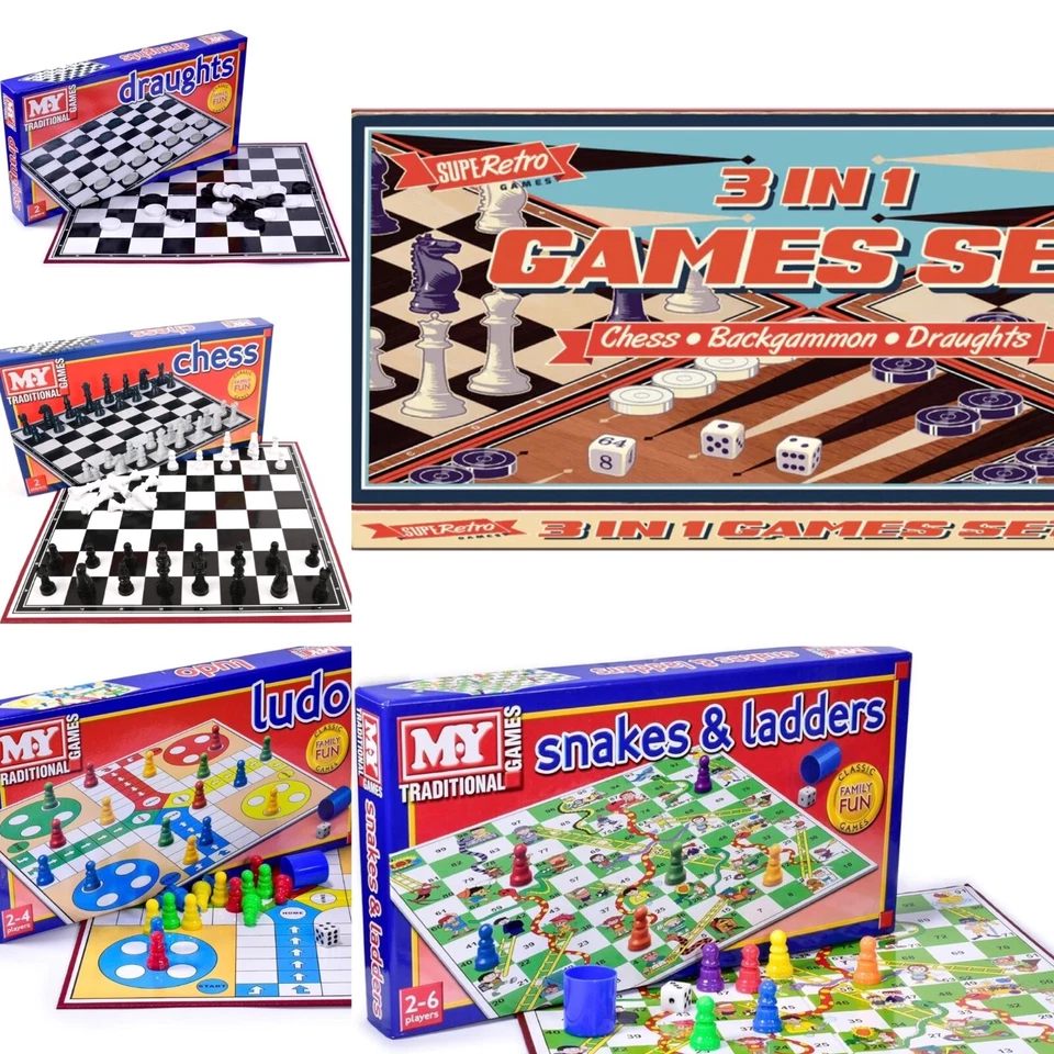 Backgammon Set Kids Family Board Games ,Snakes & Ladders, Draughts, Chess, Ludo - Image 2 of 4