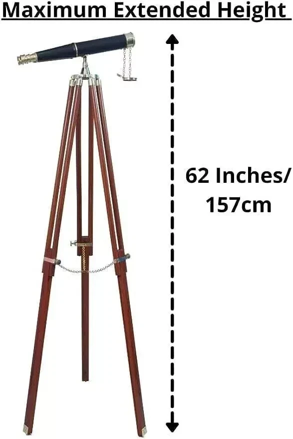 60" Nautical Brass Binocular Telescope 30x Floor Tripod  Leather Marine gift - Image 3 of 4