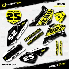 White & Yellow Slick Racing Graphics Kit fits Suzuki DRZ125 01-07 DRZ 125 Decals