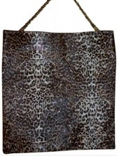 ELIE TAHARI Kelsy Brown  Leather/  Leopard Calf Hair Clutch Tote NWT $598