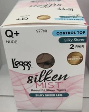 L'eggs Size Q+, NUDE Color, Silky Sheer Legs Control Top, 97790 2 pk