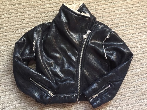 T2 Love Girls Faux-Leather Fuzzy Stylish Motorcycle Black Bomber Jacket Size 4 - Picture 7 of 11