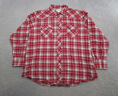 Wrangler Wrancher Mens Red Plaid Western Shirt Snap Up Size 2XL Outdoor