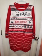 Women's Esmara Knit Long Sleeve Christmas Sweater Dress Red Medium 8/10