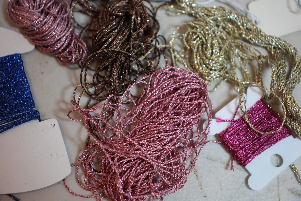 Metallic Braid needlepoint Thread lot 10 colors pinks, blue, black, white, gold - Image 4 of 4