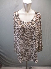 BOBEAU Studio B Size 1X Womens Animal Print Round Neck Long Sleeve Tunic 833