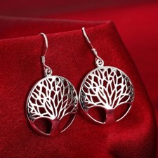 925 Stamped Sterling Silver Tree of Life Dangle Drop Earrings UK