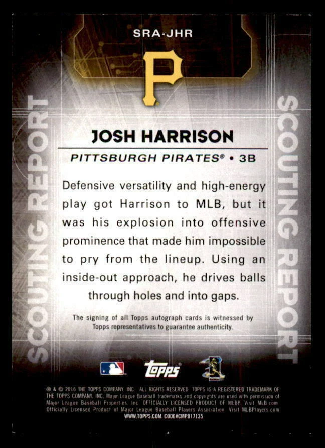 2016 Topps Scouting Report Autographs #SRAJHR Josh Harrison Auto (ref 9361) - Image 2 of 2