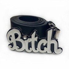 White Belt Buckle METAL BITCH Flat Rings Western Denim Belt Buckle Pewter Finish