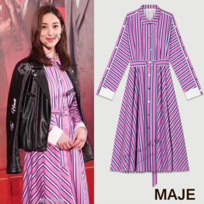 MAJE Pink Purple White Stripe Cocktail Midi Button-Down Shirt-Dress 3 = M  8/10 | eBay