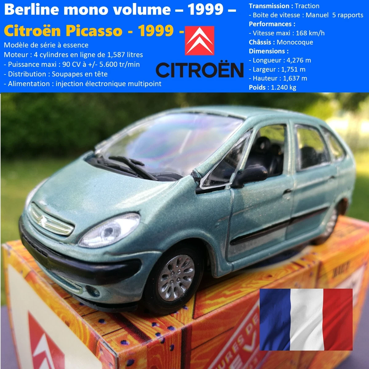 Del Prado 1/43 Citroën Picasso Vert Métallisé - Miniature Voiture Collection LE7278