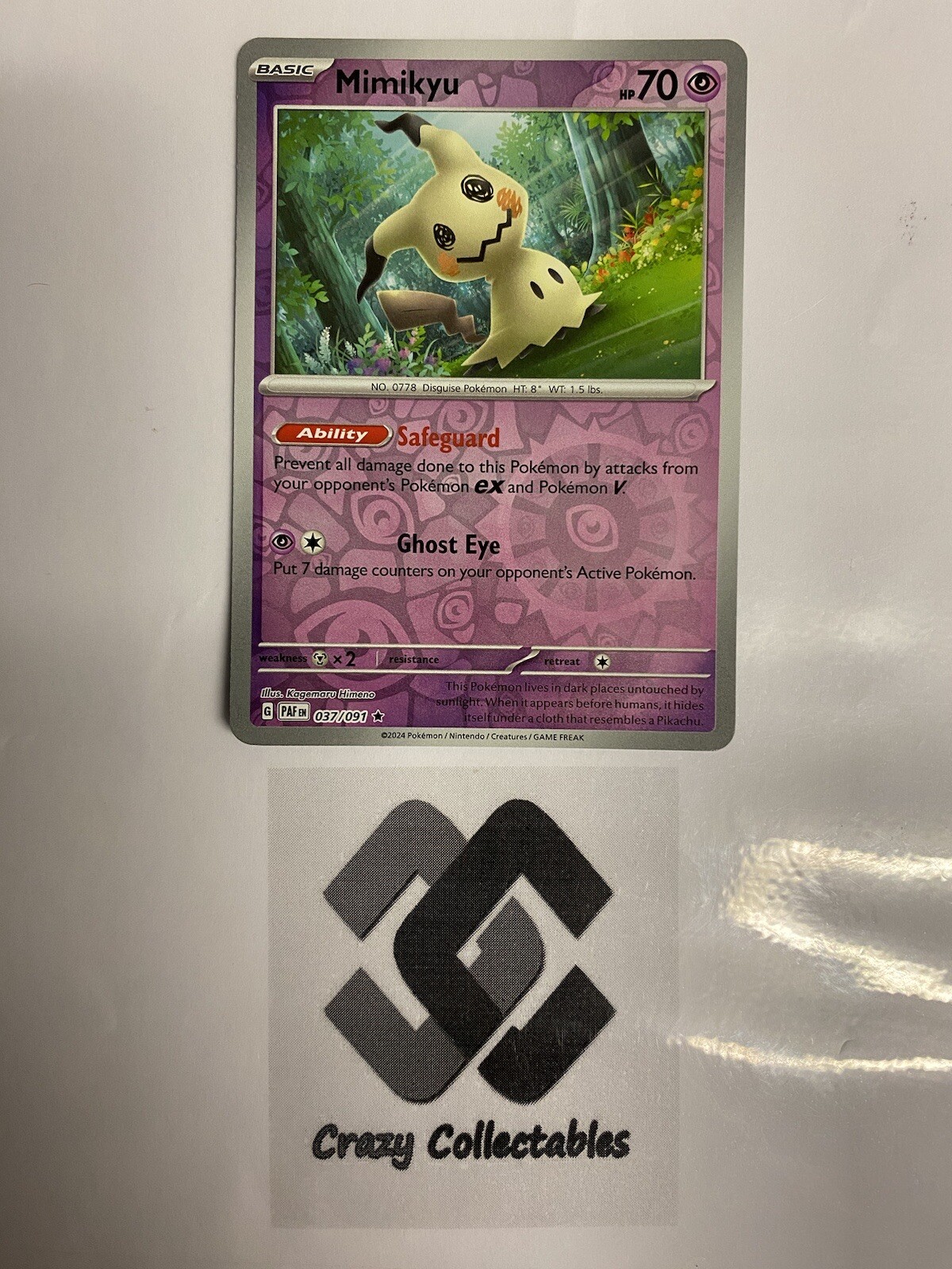 Pokemon Cards Mimikyu 037/091 Paldean Fates Reverse Holo Mint Condition Card