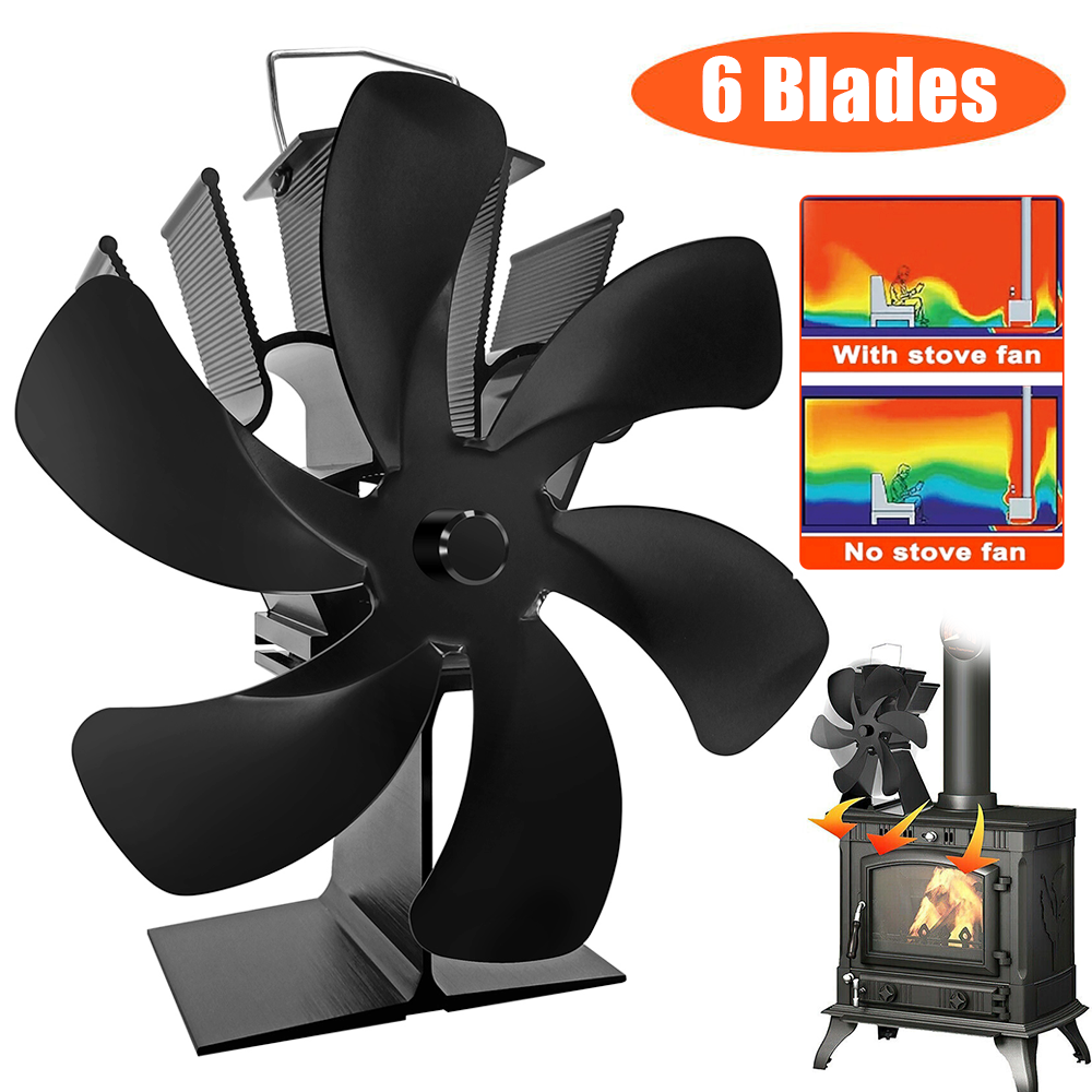 6 Blades Wood Stove Fan Heat Powered Non Electric Fan For Wood/Gas/Log