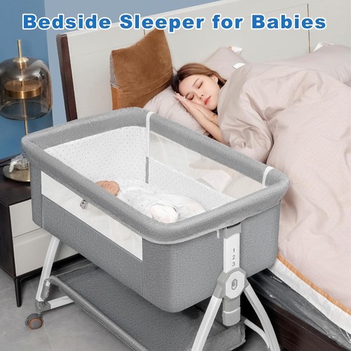 3in1 Baby Bedside Crib Sleeper Bassinet Height-adjustable Infant Newborn Cot Bed - Picture 6 of 16