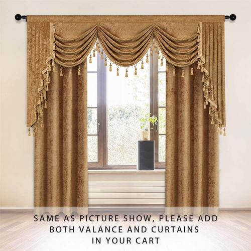 Thick Chenille Window Curtains Valance for Living Room Bronze Waterfall Valance - Picture 6 of 7