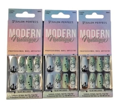   3 Pack Salon Perfect Modern Nostalgia Coffin Long Press On Nails Alien UFO