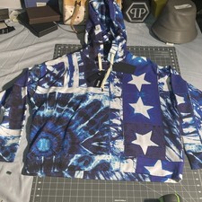 Just Cavalli Blue White Stars Graphic Logo Pullover Hooded Cotton Fleece L